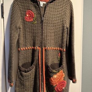 Cabi Long Length Wool Blend Full Zip Hoodie Cardigan